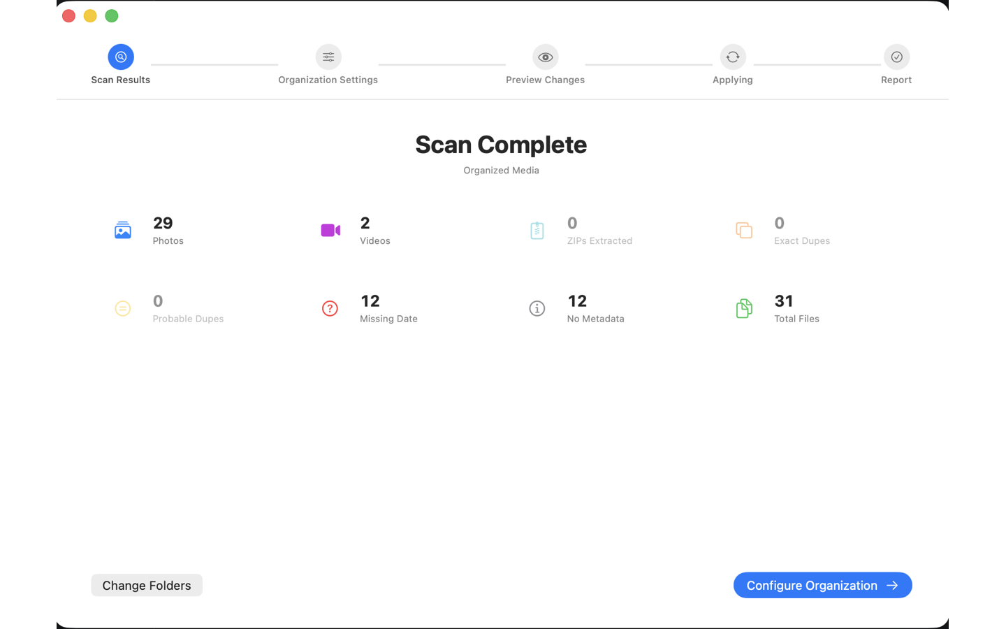 Foldiq — Scan Complete with file stats